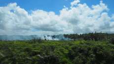 11 Flugstunden nach Südosten trifft man auf einen harten Kontrast. Auf Fidschis Hauptinsel "Viti Levu" fällt die Vegetation regelmäßig Brandrodungen zm Opfer.